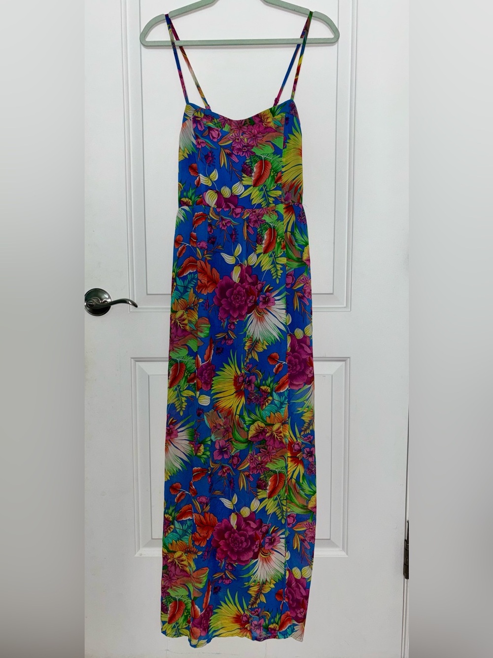 Forever 21 Bright Blue Tropical Floral Maxi Dress